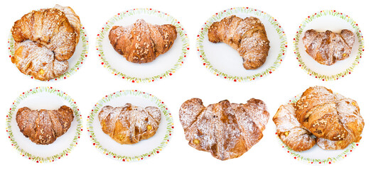 Fototapeta na wymiar set of various croissant filled by vanilla cream