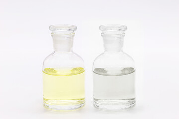 bottle of sodium chlorite next to activator Hydrochloric acid HCL, purifying chemicals and powerful disinfectants