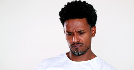 Annoyed person face expression emotion. Bored black african man waiting