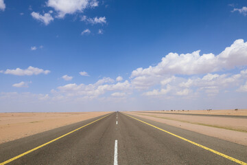 Desert Highway empty Asphalt road , travel concept picture - Blue sky