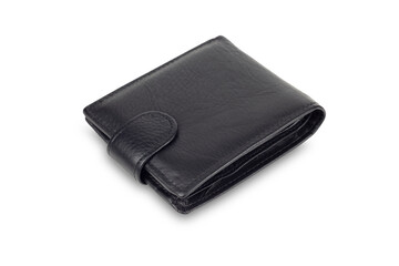 men's, leather black wallet, isolated from the background, on a white background