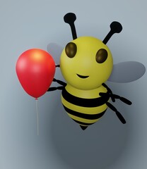 Bee and Red balloon and Blue Background