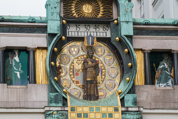 Ankeruhr clock (Anker clock) in Vienna old town, Austria. 