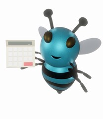 Blue Bee and Calculator and White Background