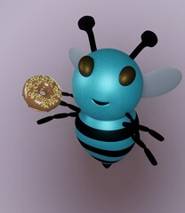 Blue Bee and Donut and Blueish Purple Background