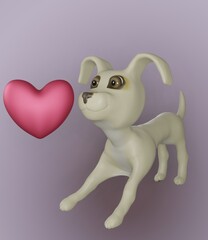 Dog and Heart and Blueish Purple Background