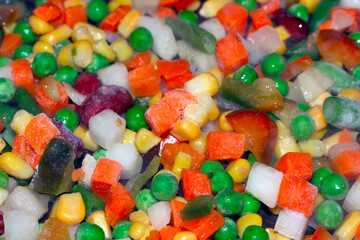 frozen vegetables close up, veganism concept