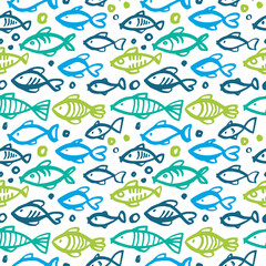 Seamless pattern with striped fishes.
