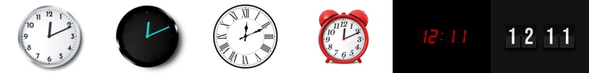 12:11 (AM and PM) or 00:11 time clock icons