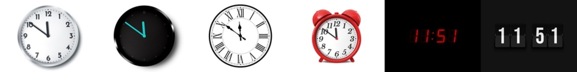 11:51 (AM and PM) or 23:51 time clock icons