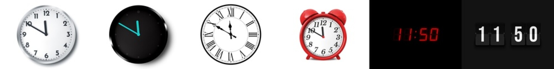 11:50 (AM and PM) or 23:50 time clock icons