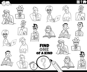 one of a kind game with cartoon men coloring book page