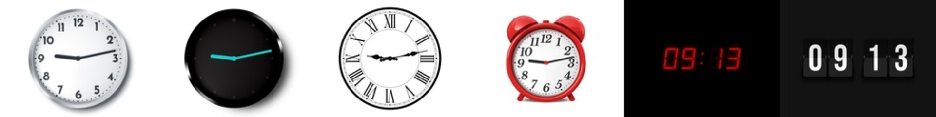 09:13 (AM and PM) or 21:13 time clock icons