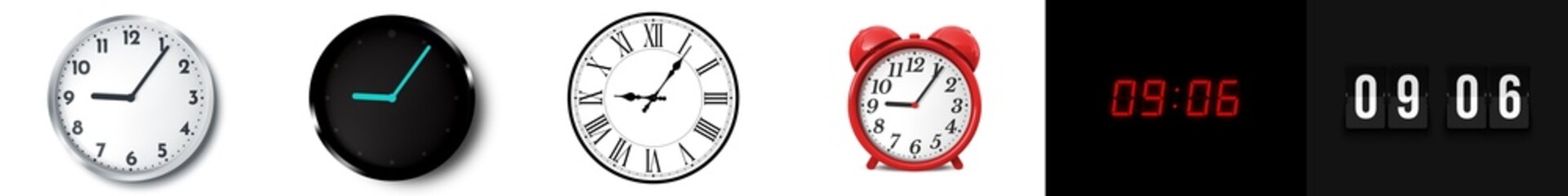 09:06 (AM and PM) or 21:06 time clock icons