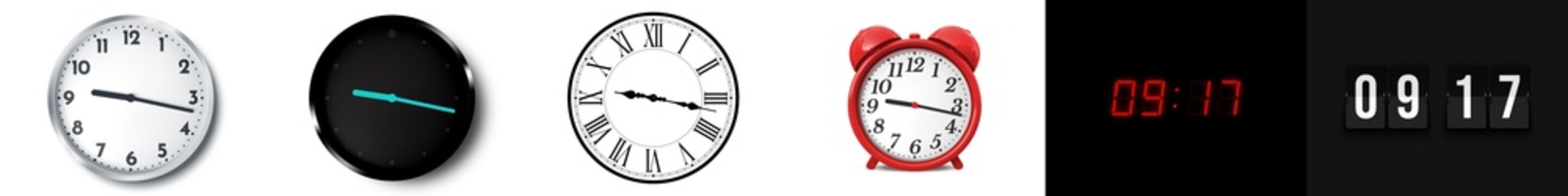 09:17 (AM and PM) or 21:17 time clock icons