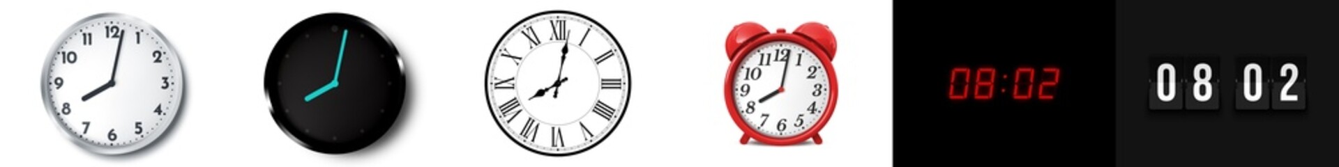 08:02 (AM and PM) or 20:02 time clock icons