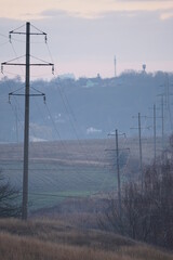 power lines in the fog