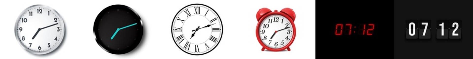 07:12 (AM and PM) or 19:12 time clock icons