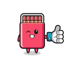 cute matches box with social media thumbs up symbol