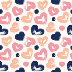 Seamless pattern with hearts. The pattern is drawn with a dry brush.