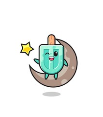illustration of popsicles cartoon sitting on the half moon