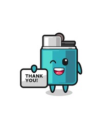 the mascot of the lighter holding a banner that says thank you