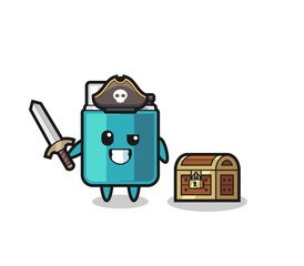 the lighter pirate character holding sword beside a treasure box