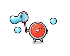 happy emergency panic button cartoon playing soap bubble