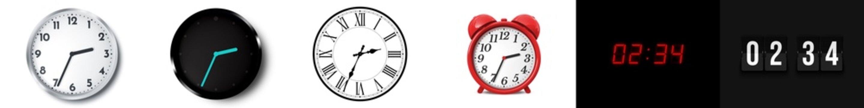 02:34 (AM and PM) or 14:34 time clock icons