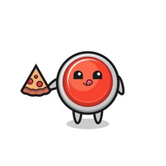 cute emergency panic button cartoon eating pizza