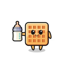 baby waffle cartoon character with milk bottle