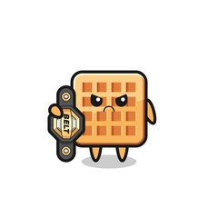 waffle mascot character as a MMA fighter with the champion belt