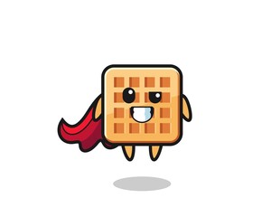 the cute waffle character as a flying superhero