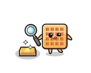 waffle character is checking the authenticity of the gold bullion