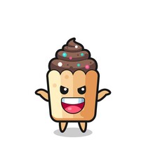 the illustration of cute cupcake doing scare gesture