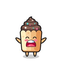 cute cupcake mascot with a yawn expression