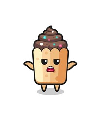cupcake mascot character saying I do not know