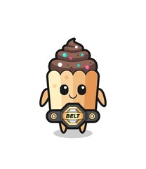 the MMA fighter cupcake mascot with a belt