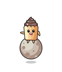 illustration of cupcake cartoon sitting on the moon