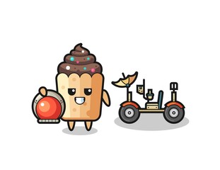 the cute cupcake as astronaut with a lunar rover