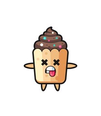 character of the cute cupcake with dead pose