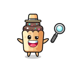 illustration of the cupcake mascot as a detective who manages to solve a case