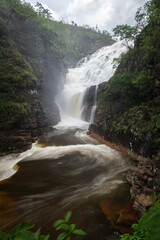 Obraz premium Beautiful view to wild big cerrado waterfall landscape