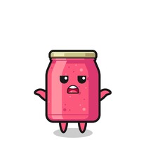strawberry jam mascot character saying I do not know