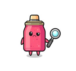 the mascot of cute strawberry jam as a detective