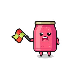 strawberry jam cartoon as the line judge hold the flag up at a 45 degree angle