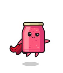 cute strawberry jam superhero character is flying