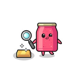 strawberry jam character is checking the authenticity of the gold bullion