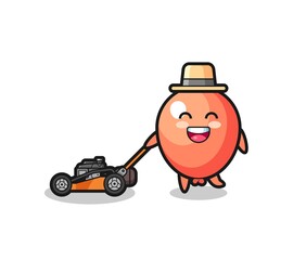 illustration of the balloon character using lawn mower