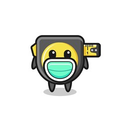 cute tape measure cartoon wearing a mask